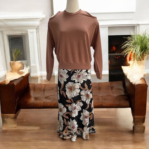 Lanston Women’s Open Back Sweatshirt Brown Size Small – Made in USA Tencel Blend - Picture 1 of 8